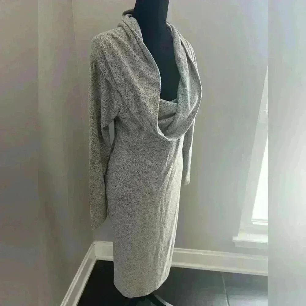 Nine Britton Misha Fitted Off the shoulder Midi Dress Grey Women’s L NWT - Picture 3 of 6